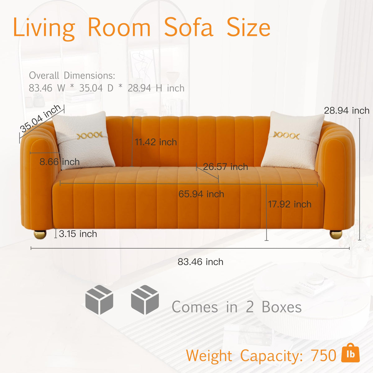 Orange Velvet 2-Piece Sofa J3316