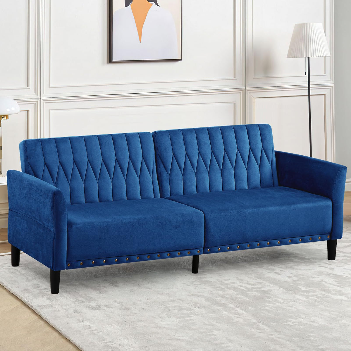 Blue Velvet Sofa Bed M3800