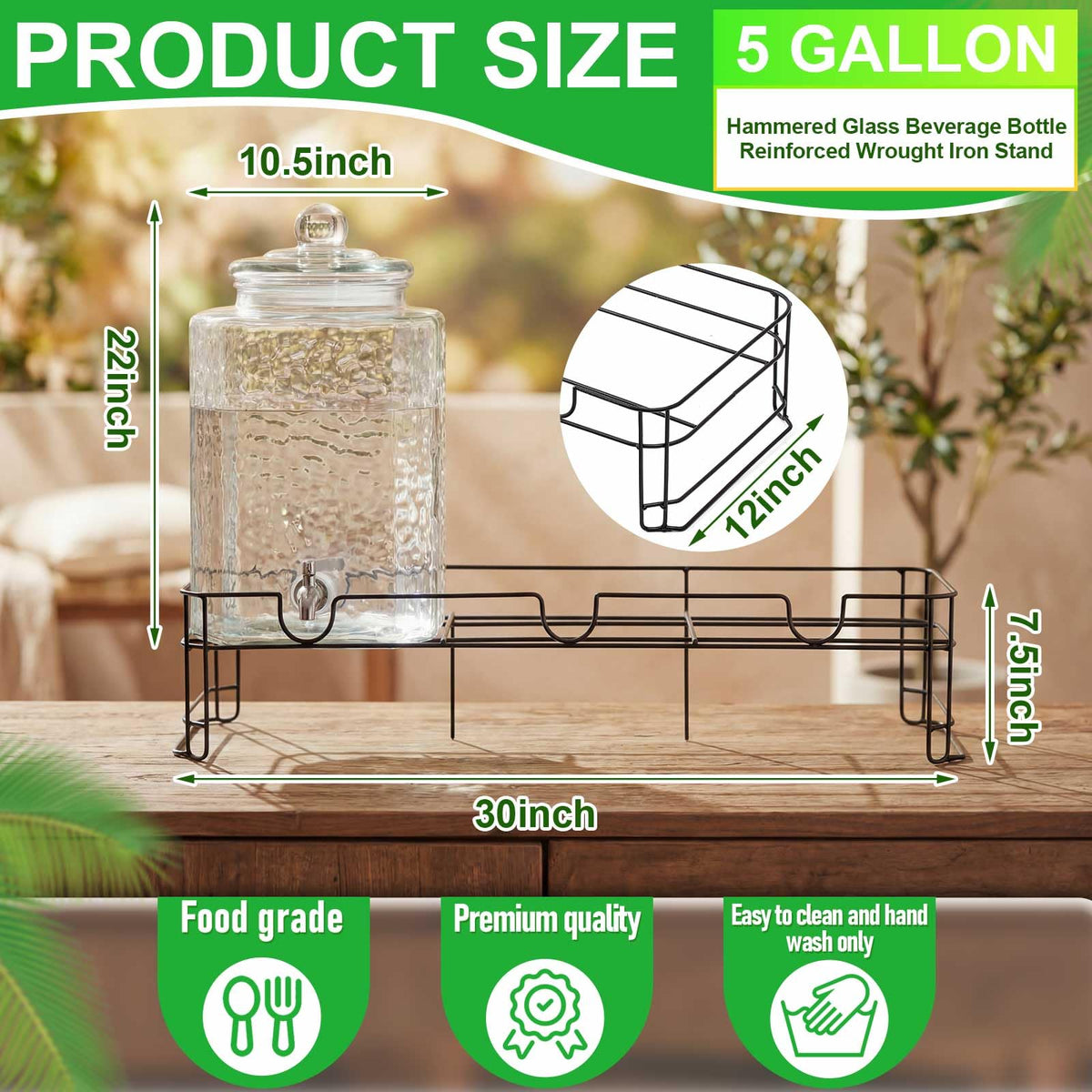 3 Pack 5 Gallon Glass Drink Dispensers with Stand B843