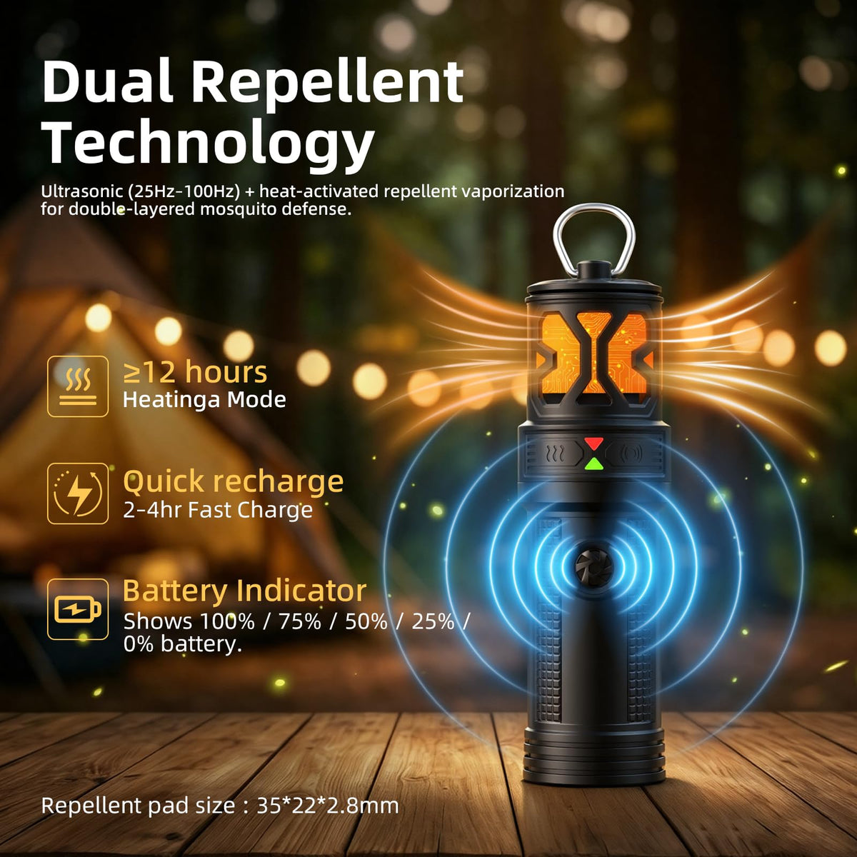 Portable Ultrasonic Mosquito Repeller with Carabiner Hook (6 Refills) Z50012