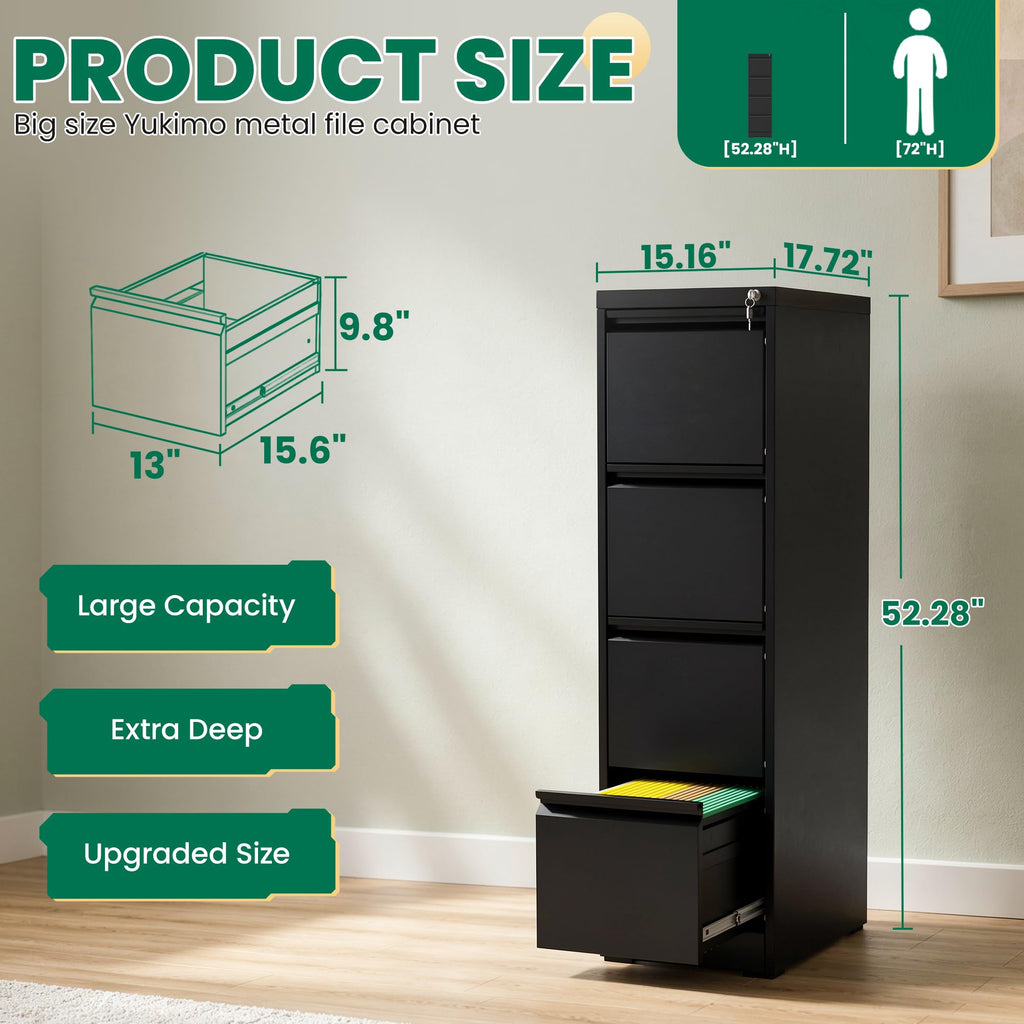 Black 4 Drawer Metal File Cabinet with Lock Q5164