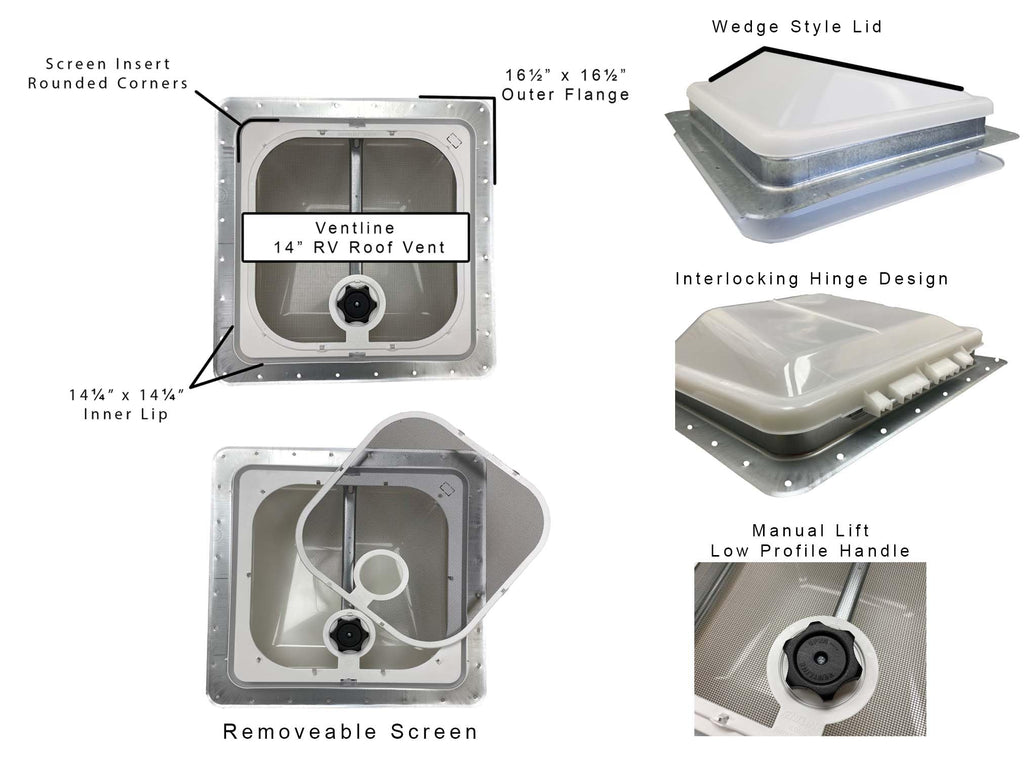 Non Powered RV Roof Vent White Lid V363