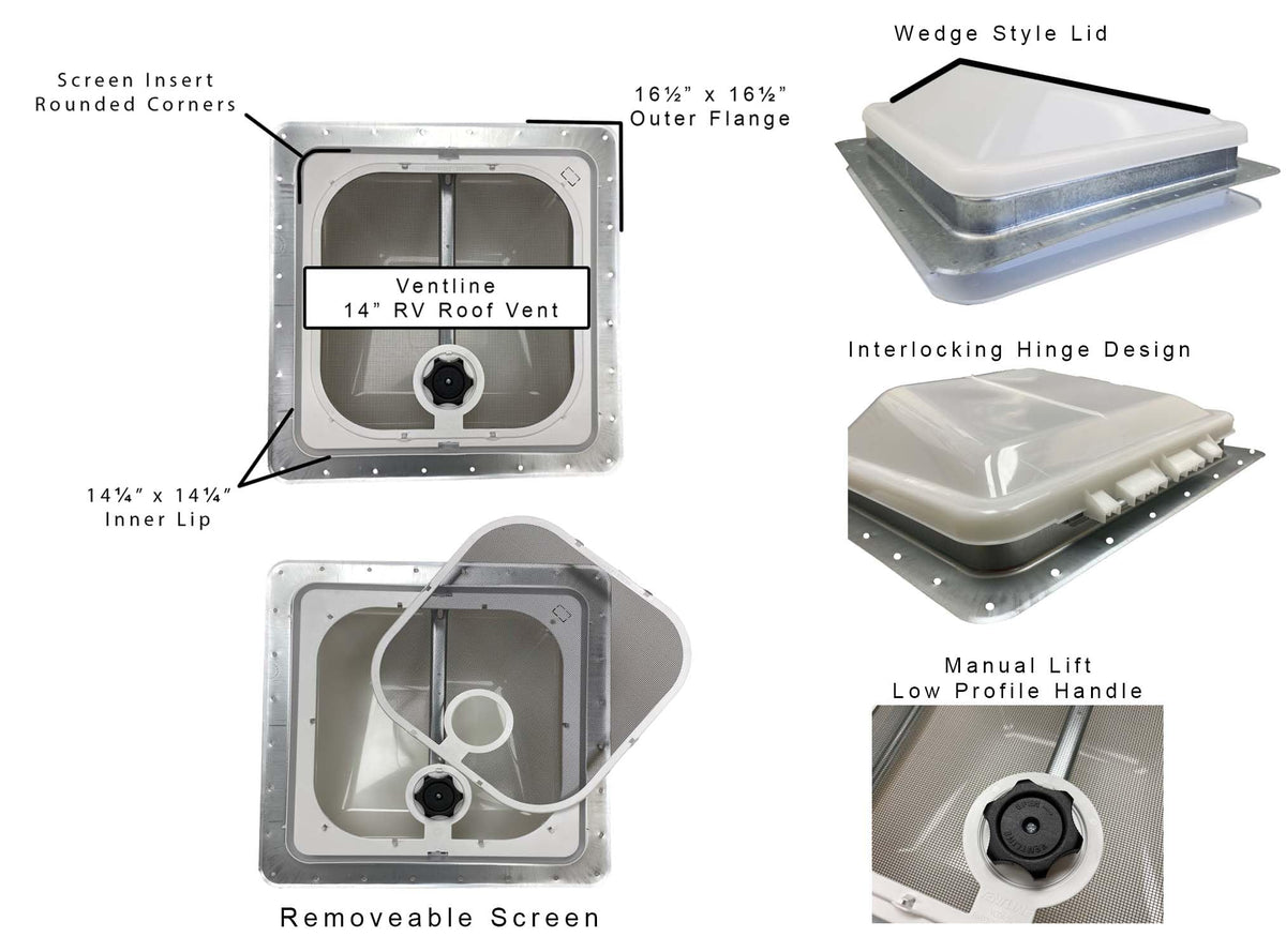 Non Powered RV Roof Vent White Lid V363