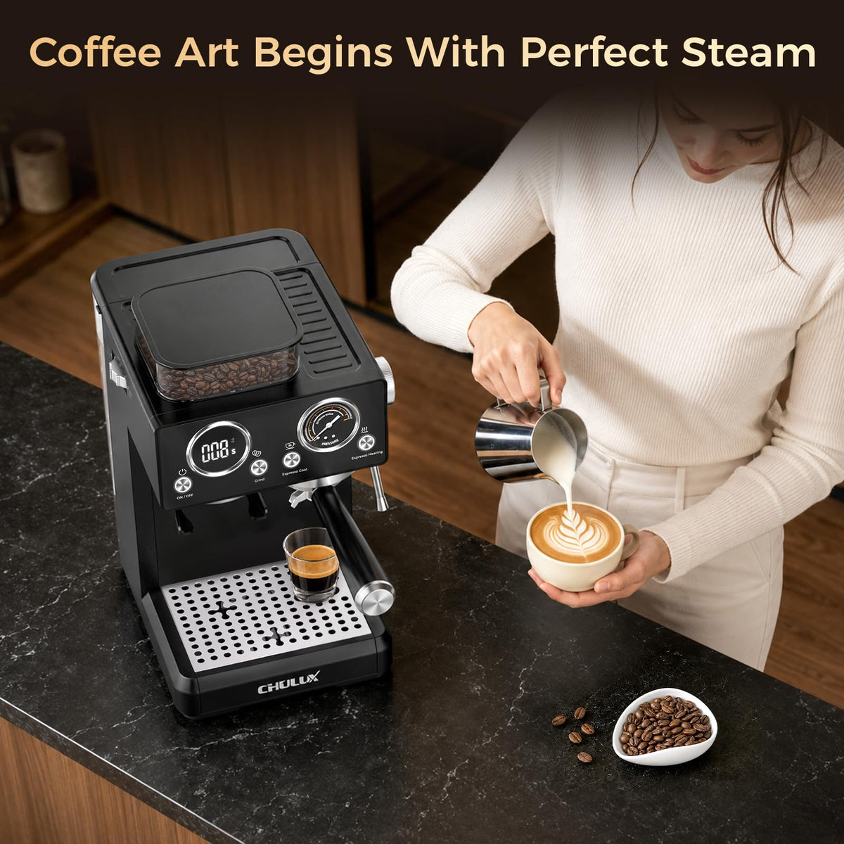 20Bar Espresso Machine with Conical Burr Grinder M1968