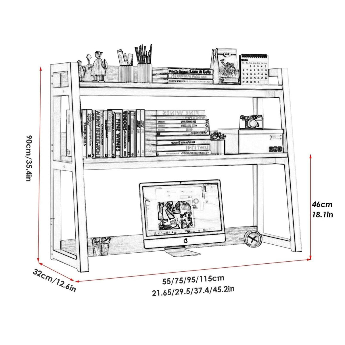 White 2-Tier Wood Desktop Bookshelf V8767