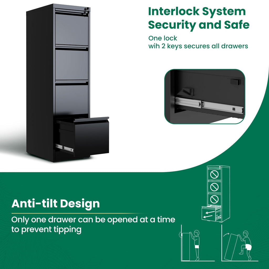 Black 4 Drawer Metal File Cabinet with Lock Q5164