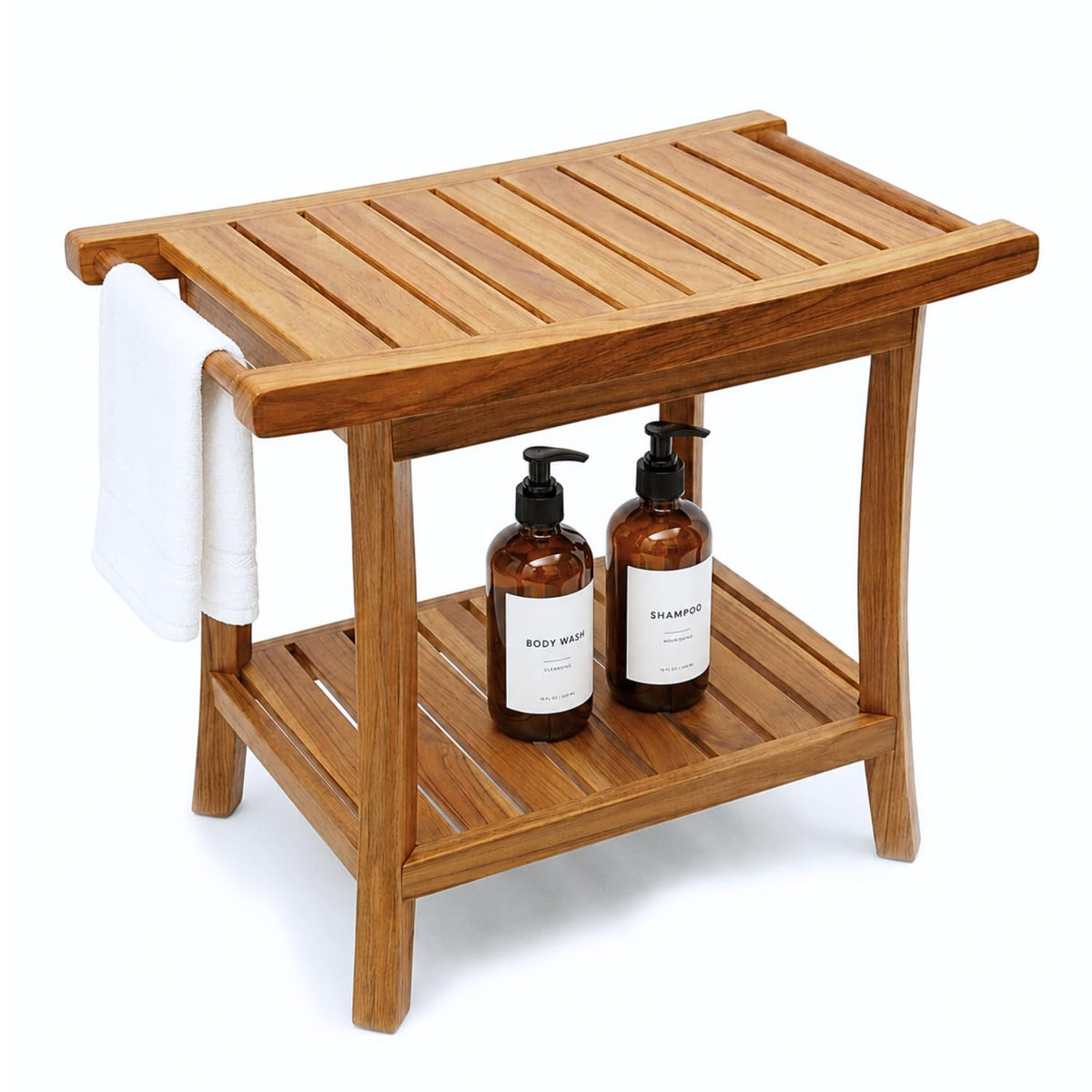 22-Inch Teak Shower Bench with Storage Shelf Y8375