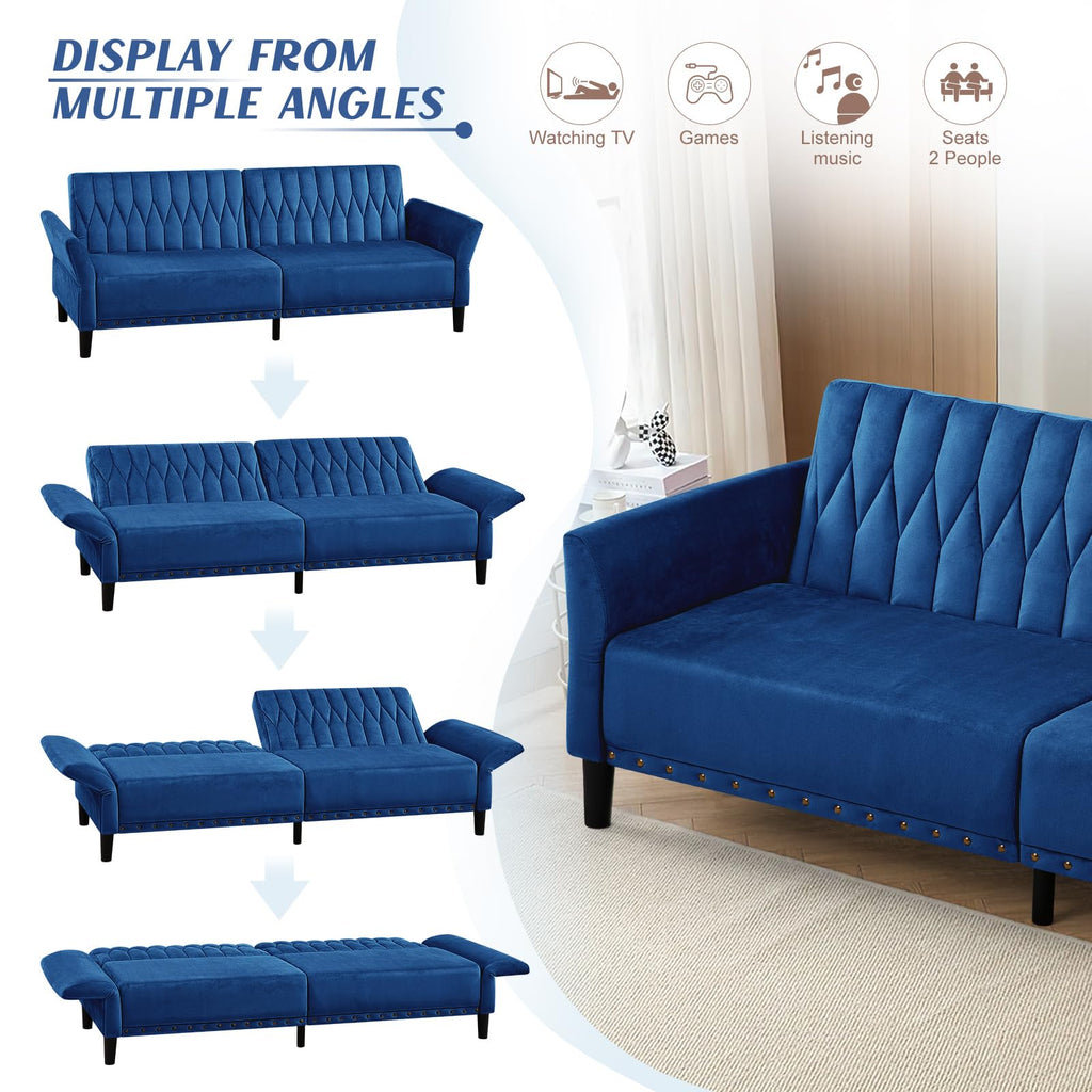 Blue Velvet Sofa Bed M3800