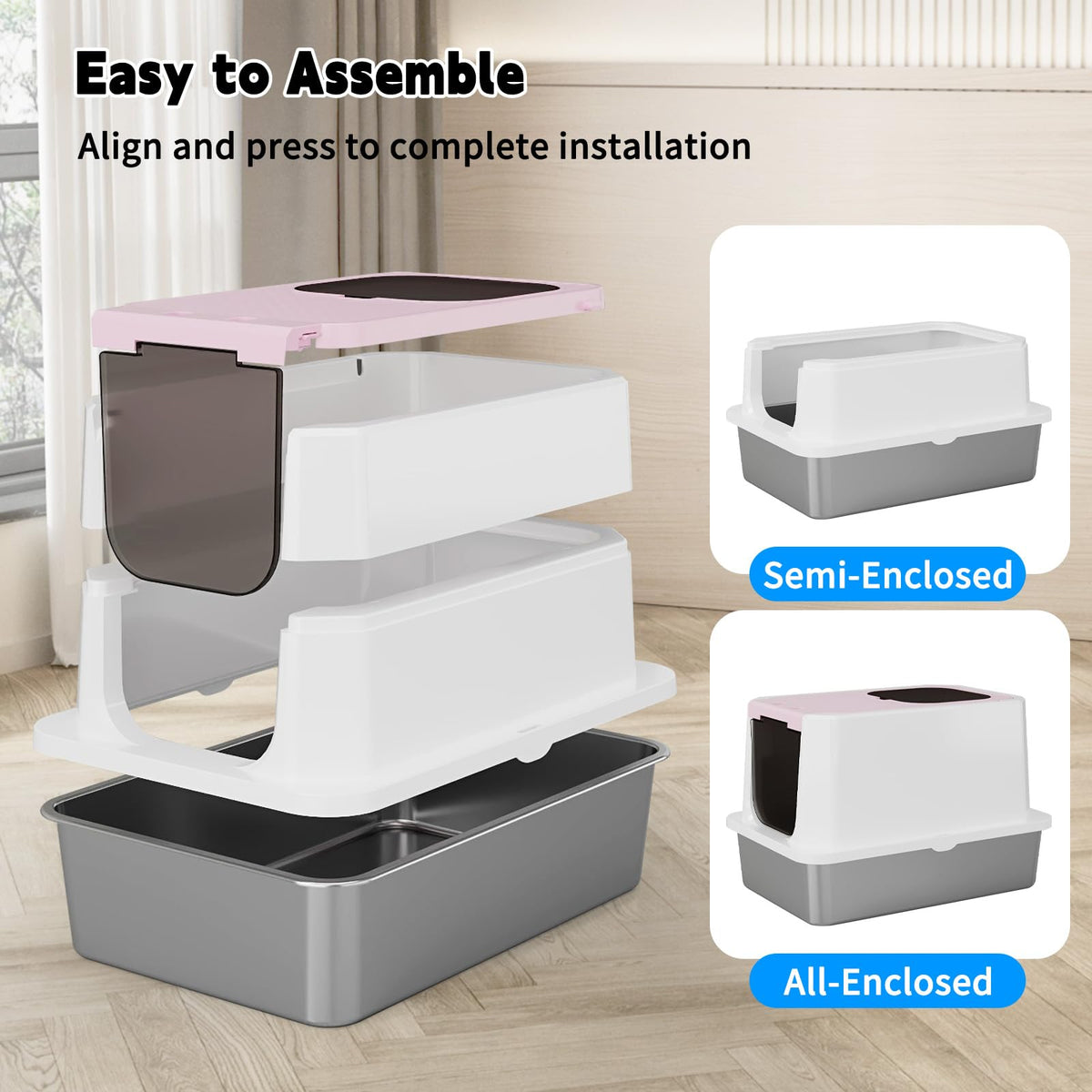 Stainless Enclosed High-Sided Covered Litter Box U958732