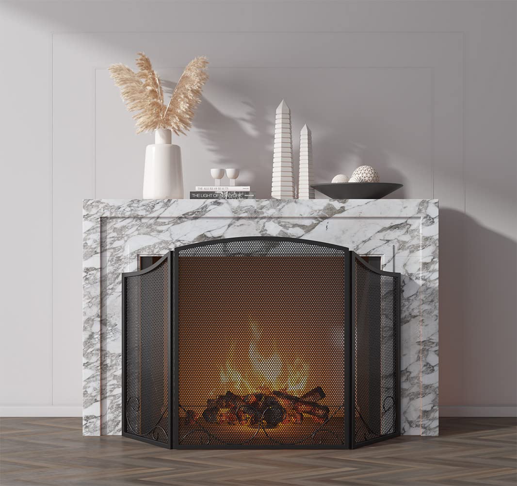 Black Wrought Iron Fireplace Screen B19570