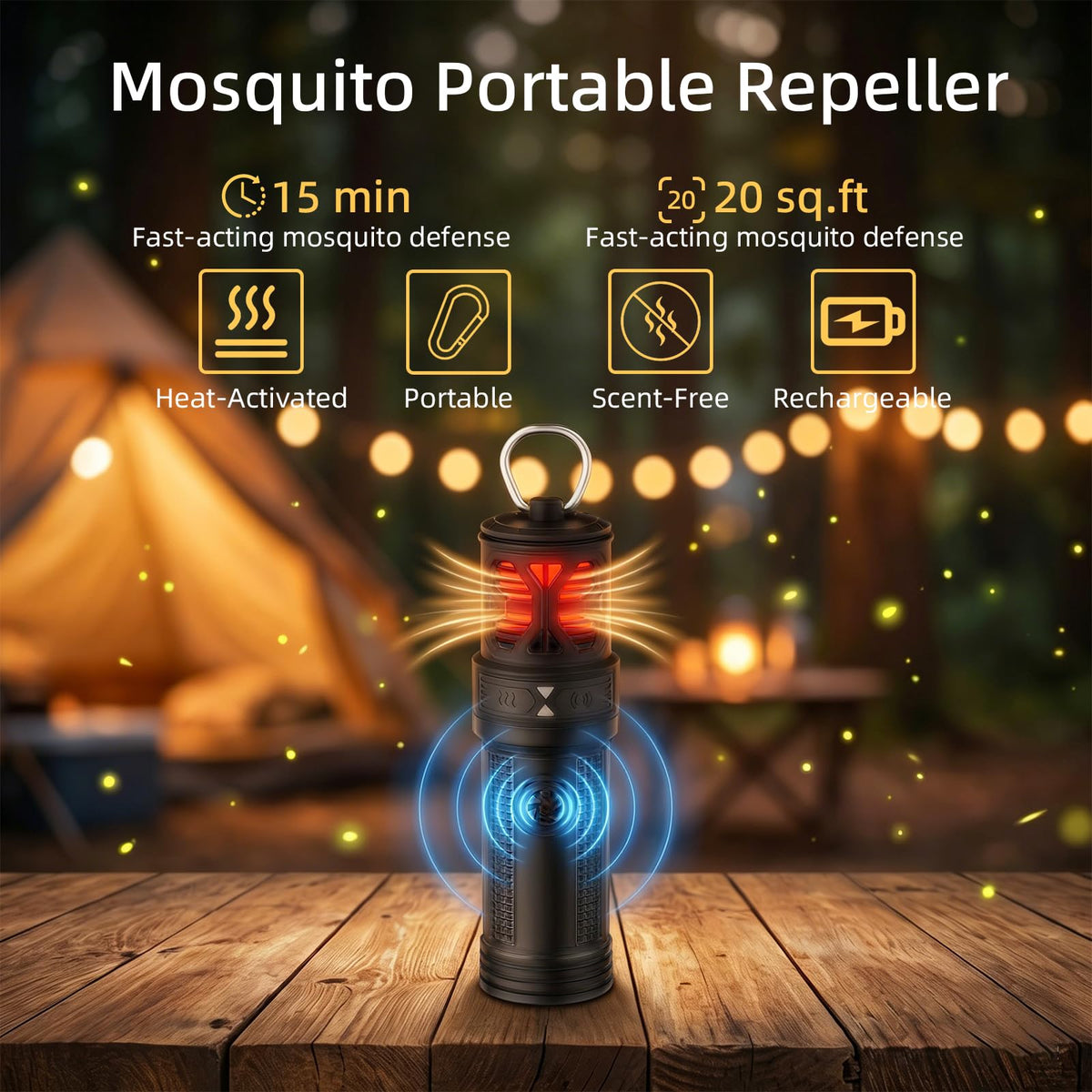 Portable Ultrasonic Mosquito Repeller with Carabiner Hook (6 Refills) Z50012
