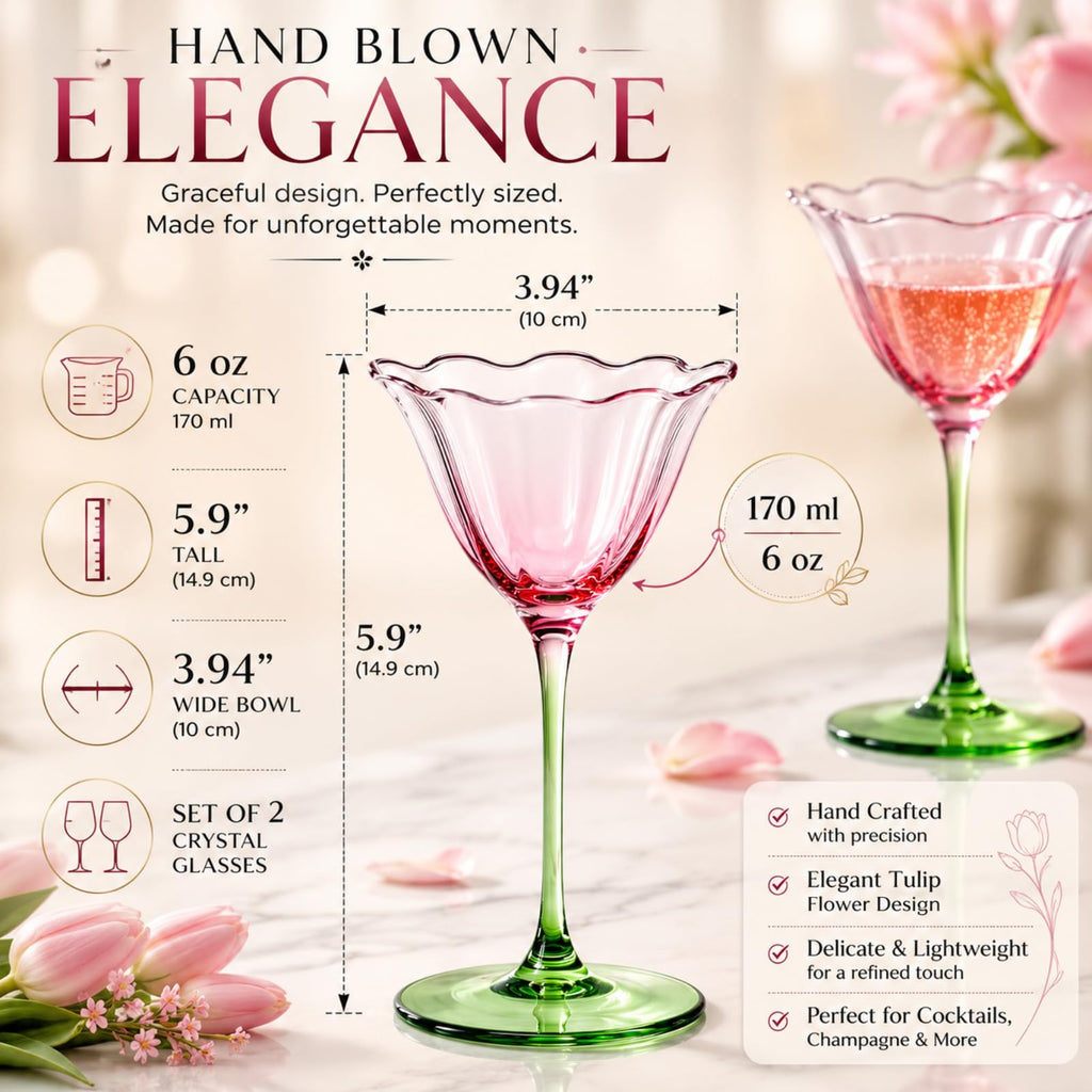 Pink Tulip Flower Cocktail Glasses 2 Set N55824