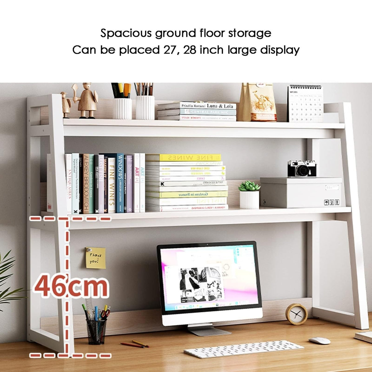 White 2-Tier Wood Desktop Bookshelf V8767