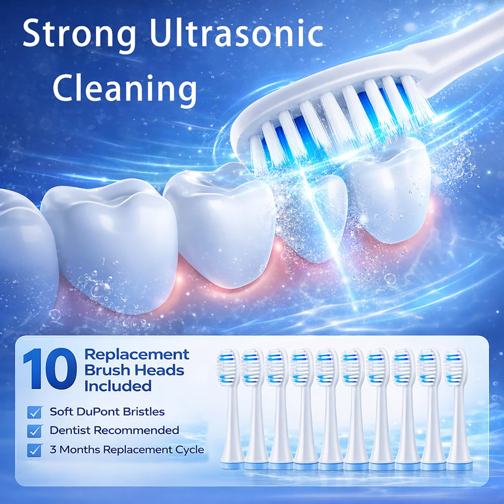 2 Pack Electric Toothbrush with 10 Replacement Brush Head O857577