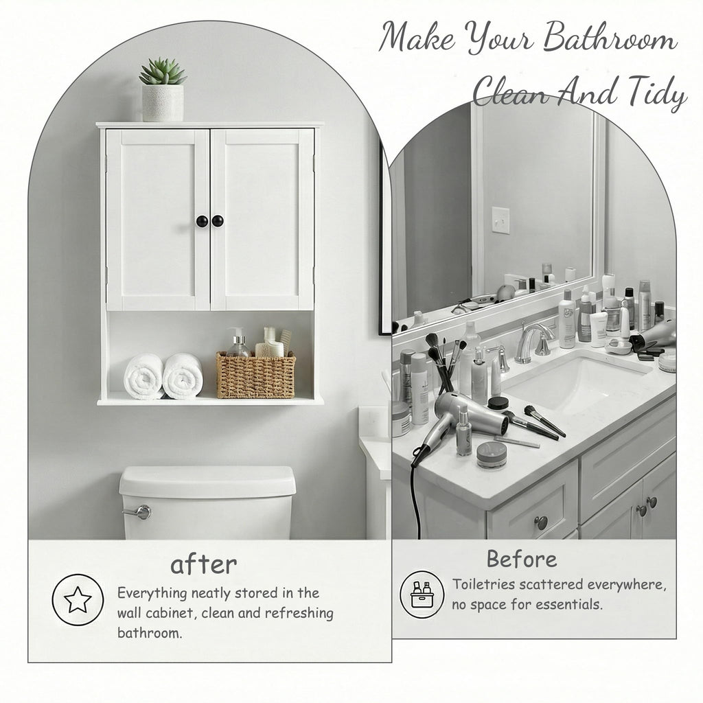 White 30" x 24" Wall Mounted Bathroom Cabinet with Adjustable Shelves Z590662
