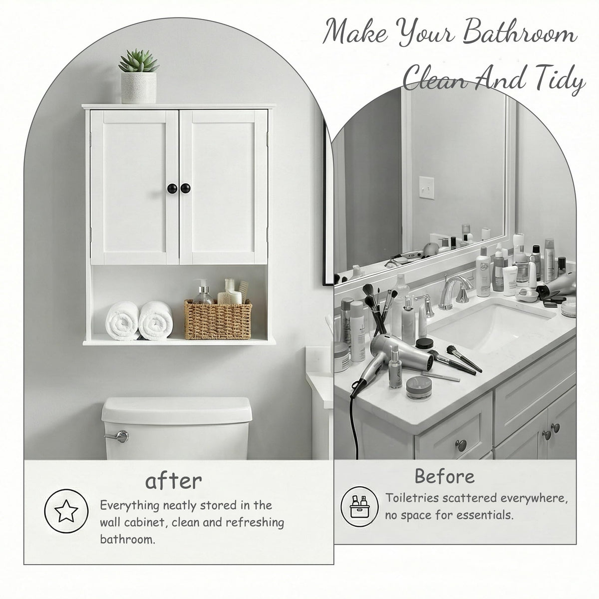 White 30" x 24" Wall Mounted Bathroom Cabinet with Adjustable Shelves Z590662
