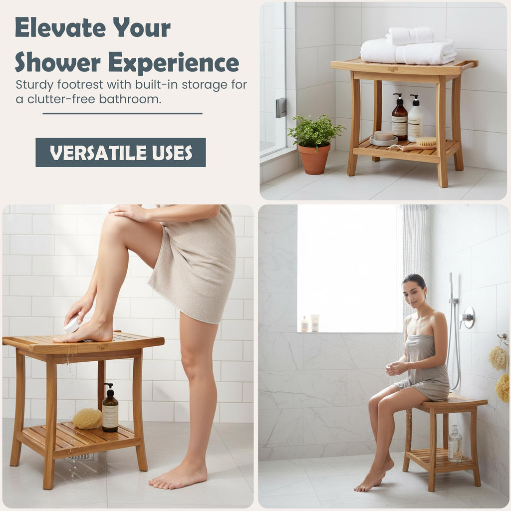 22-Inch Teak Shower Bench with Storage Shelf Y8375