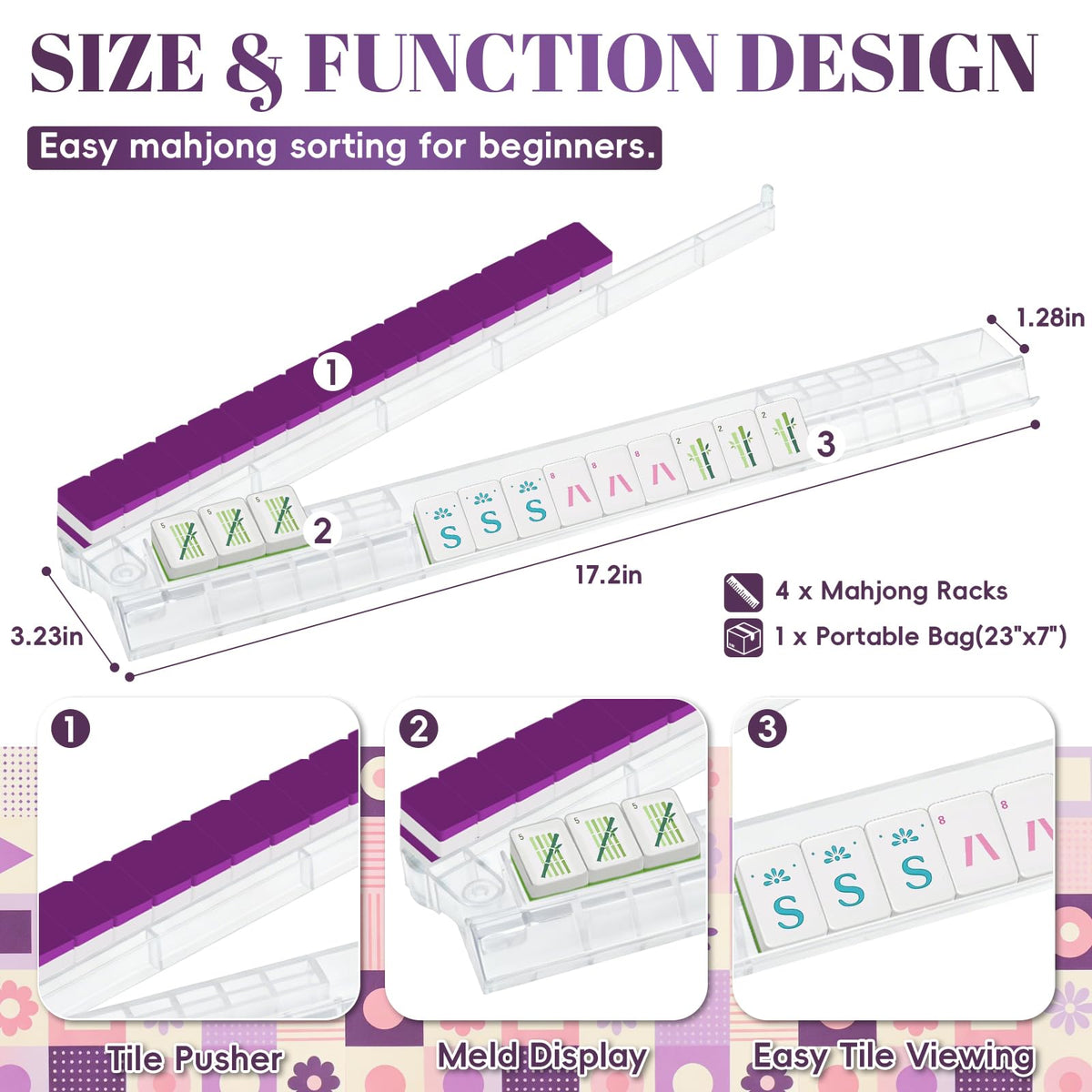 4 Pack Non-Slip Acrylic Mahjong Racks with Pushers C147