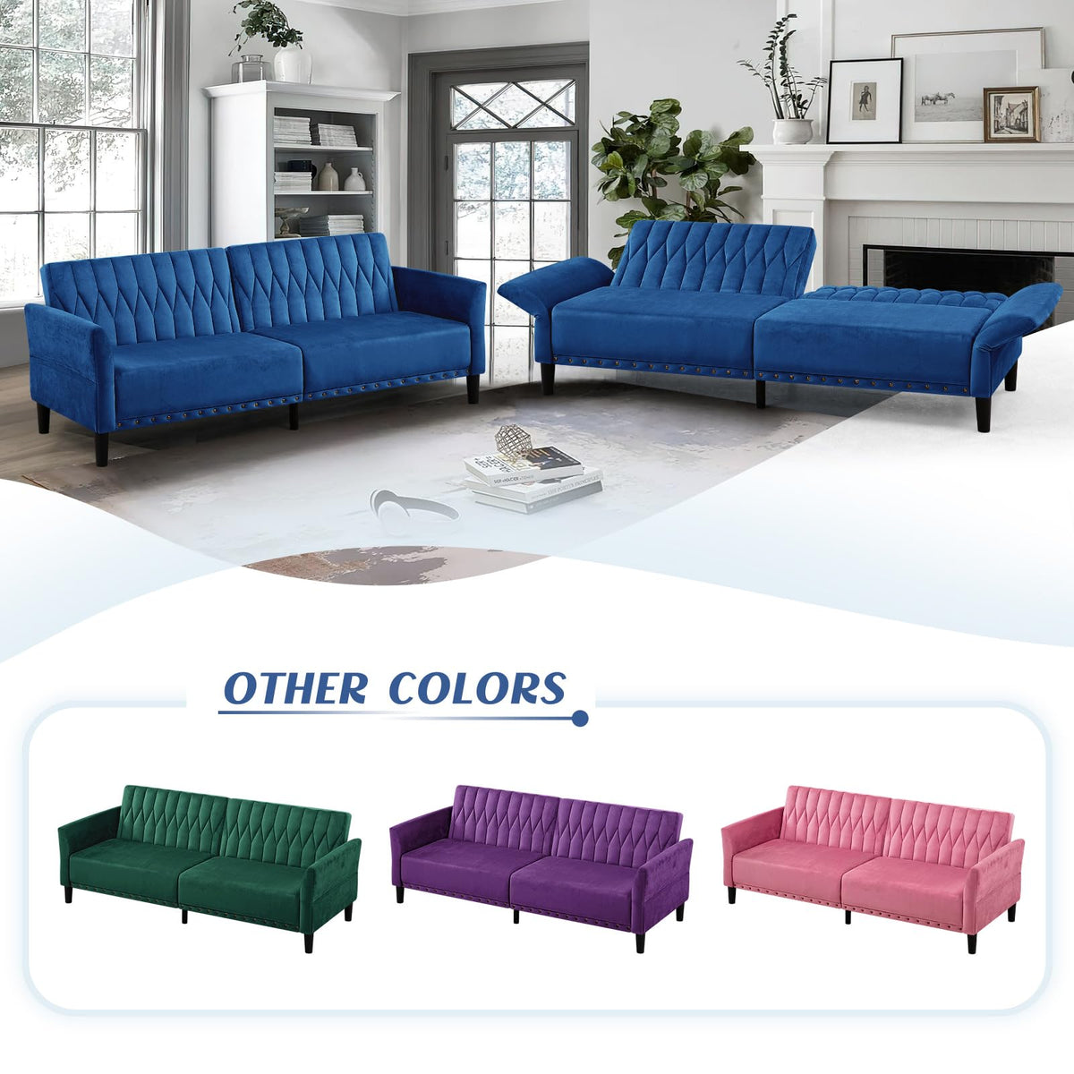 Blue Velvet Sofa Bed M3800