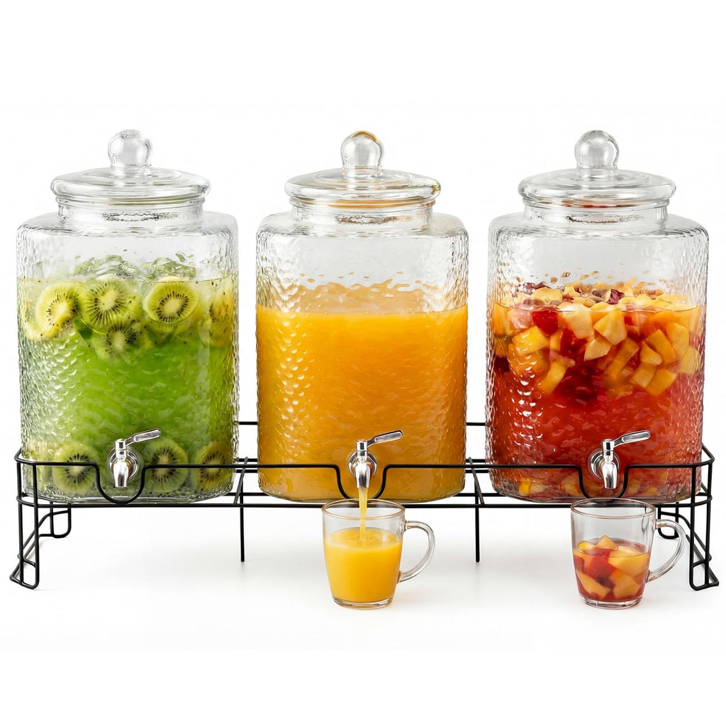 3 Pack 5 Gallon Glass Drink Dispensers with Stand B843