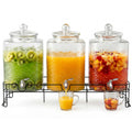 3 Pack 5 Gallon Glass Drink Dispensers with Stand B843