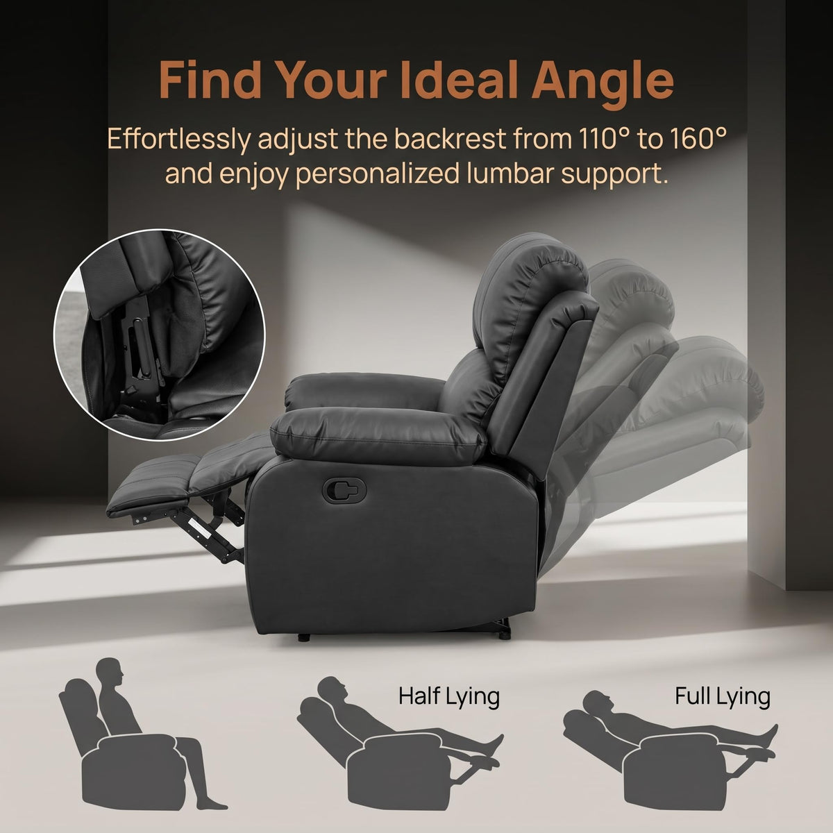Black 3 Piece Leather Recliner Sofa Set with Cup Holders Z524