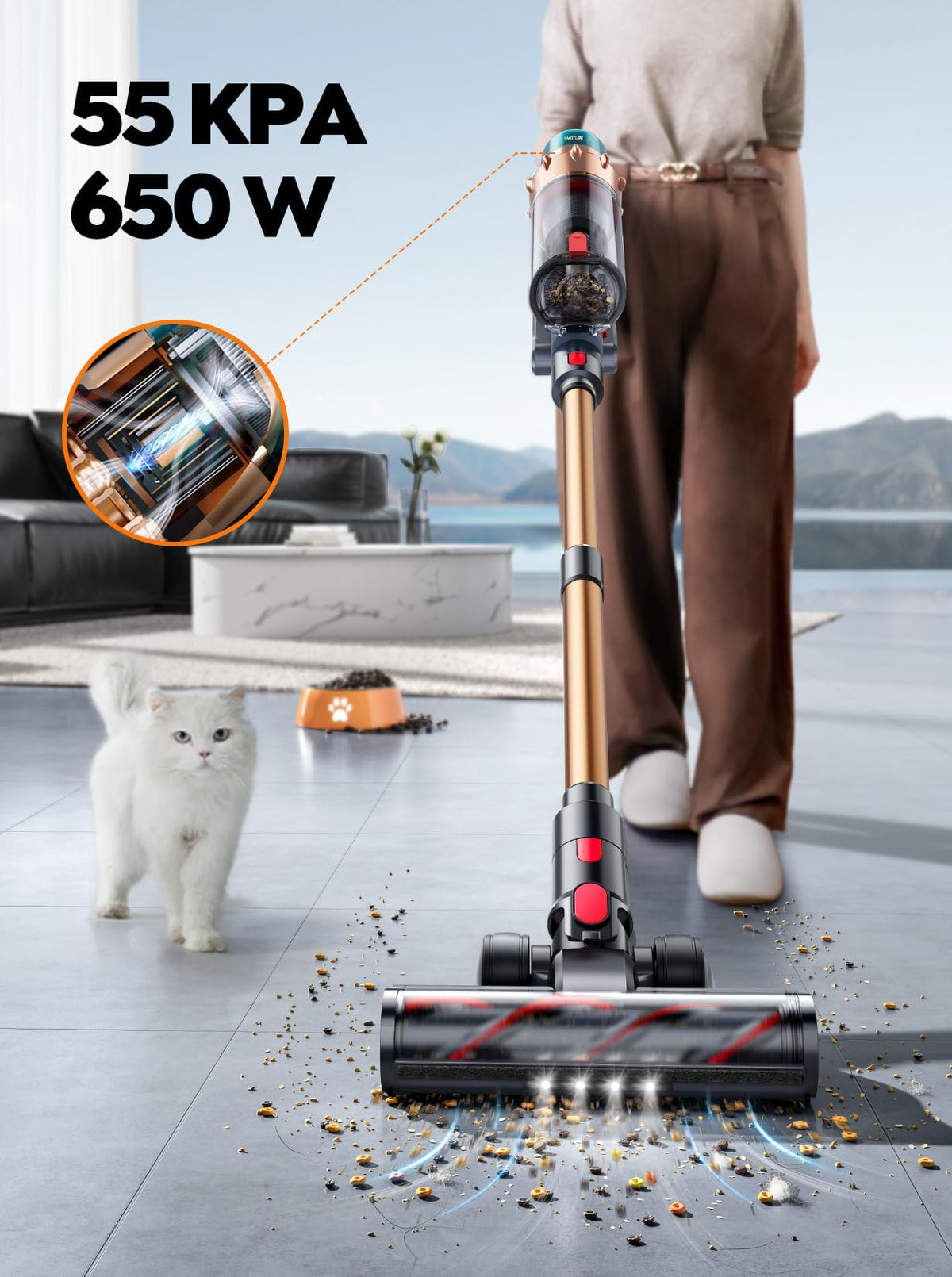 Cordless Vacuum Cleaner, 55KPA 650W 70Mins Stick Vacuum B660389