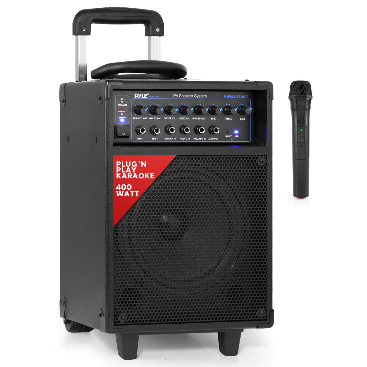 Wireless Portable PA System 400W Bluetooth Compatible Rechargeable Battery Powered Speaker Microphone Set D941