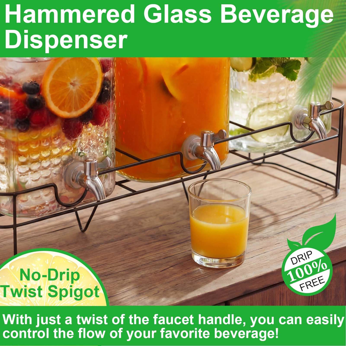 3 Pack 5 Gallon Glass Drink Dispensers with Stand B843