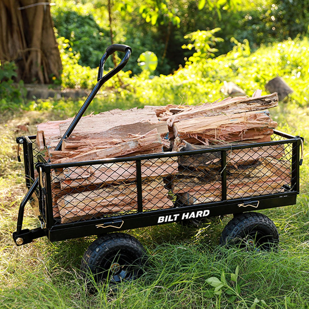 10" Steel Garden Cart with Rotating Handle and Removable Sides, 4 Cu.Ft, Black J9785