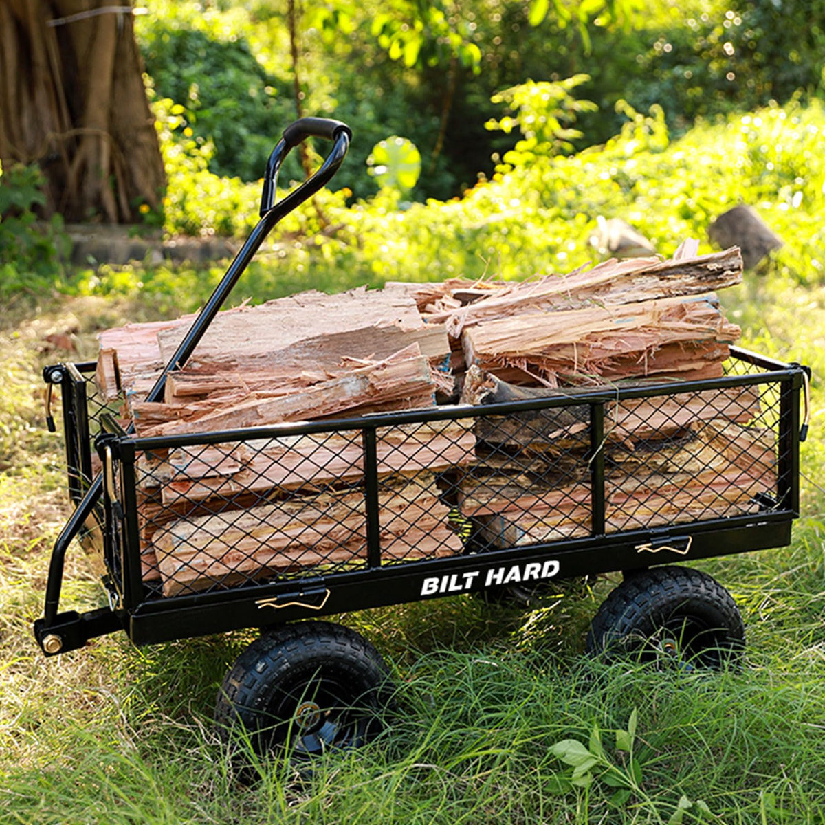 10" Steel Garden Cart with Rotating Handle and Removable Sides, 4 Cu.Ft, Black J9785