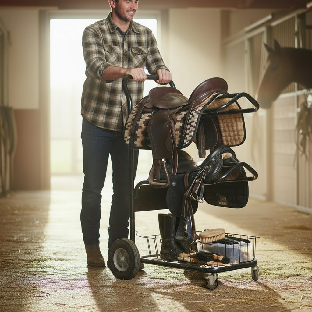 220 Lbs Rolling Saddle Rack Cart with Basket P51683