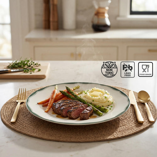 12-Piece Porcelain Dinnerware Set for 4, White & Sage Green Plates and Bowls Set C940015