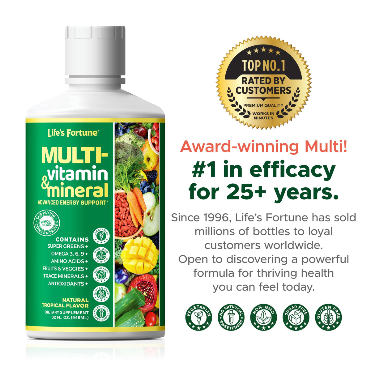 Liquid Multivitamin 90+ Nutrients Sugar Free Tropical Flavor 32 oz E946