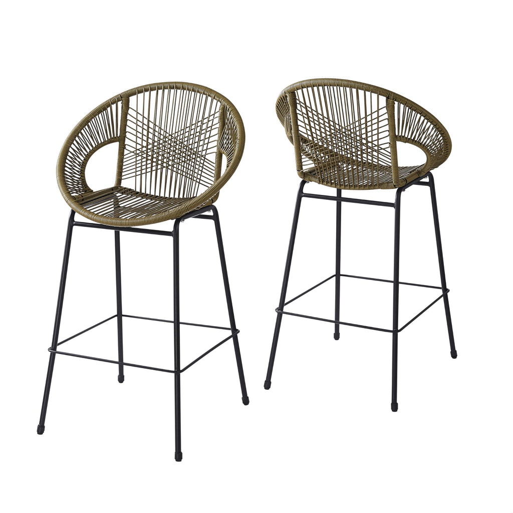 24" Height Metal Legs Faux Wicker Barstool Set of 2 X8765
