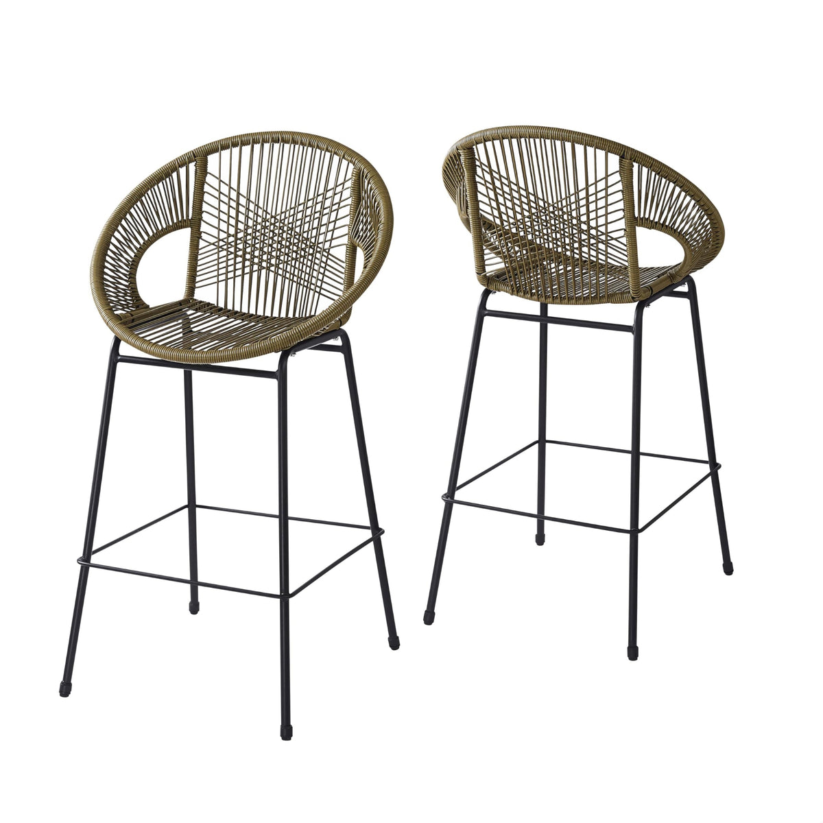 24" Height Metal Legs Faux Wicker Barstool Set of 2 X8765