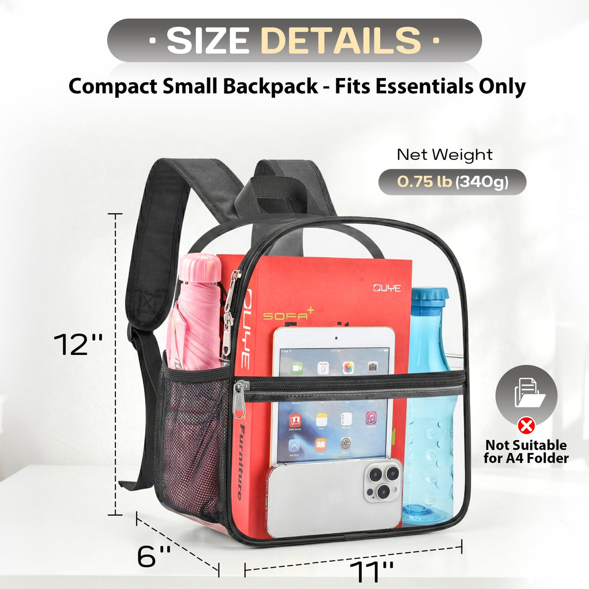 Clear Backpack 12x6x11 J3166