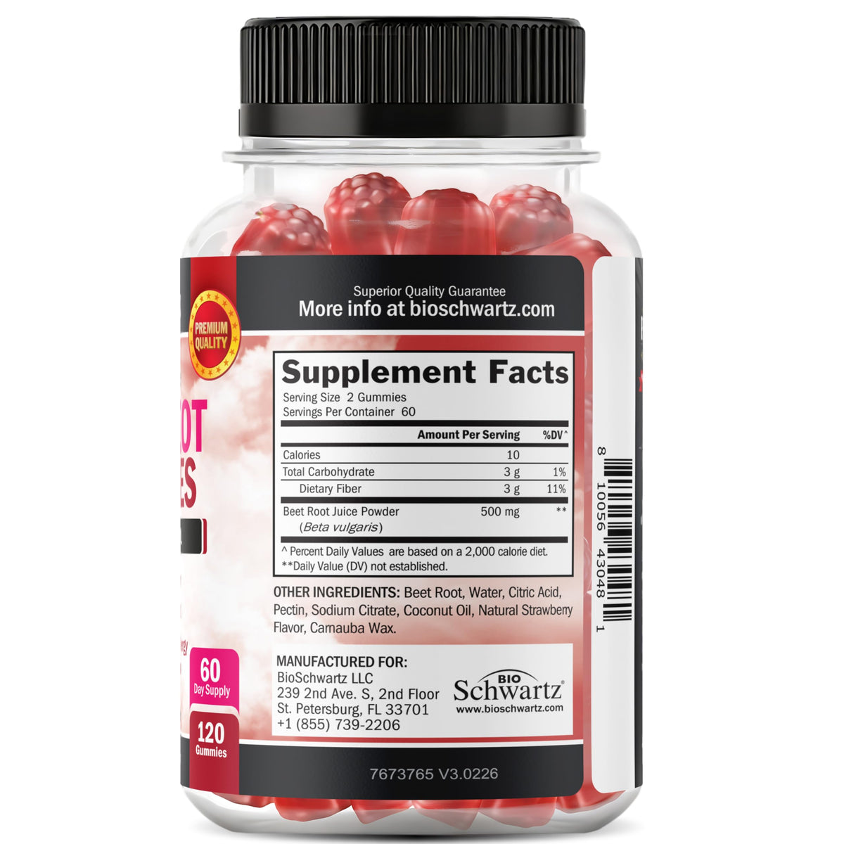Sugar Free Beet Root Gummies Strawberry Flavor 120 Count O206