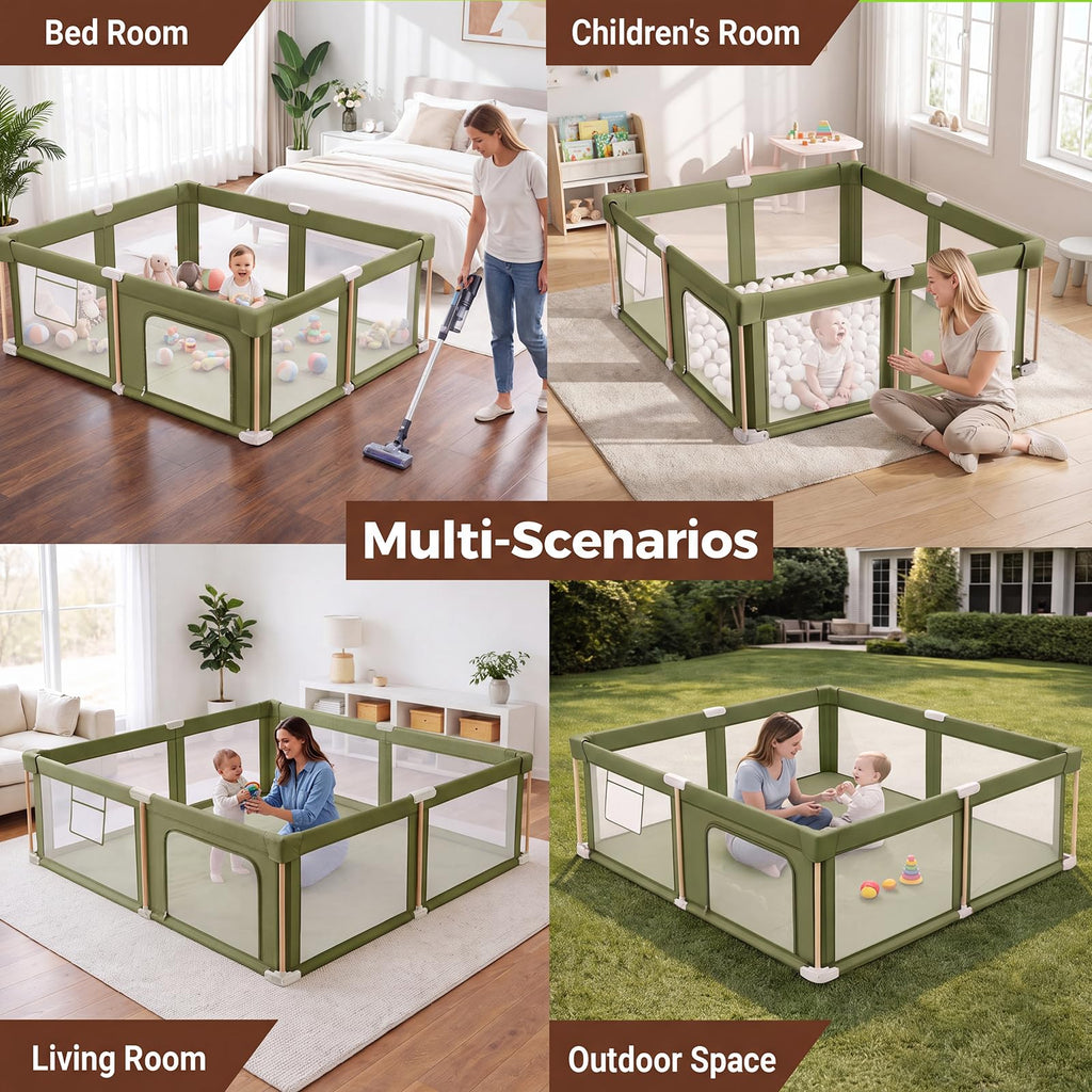 Foldable Baby Playpen with Mat, Breathable Mesh Green 71"×59" C405575