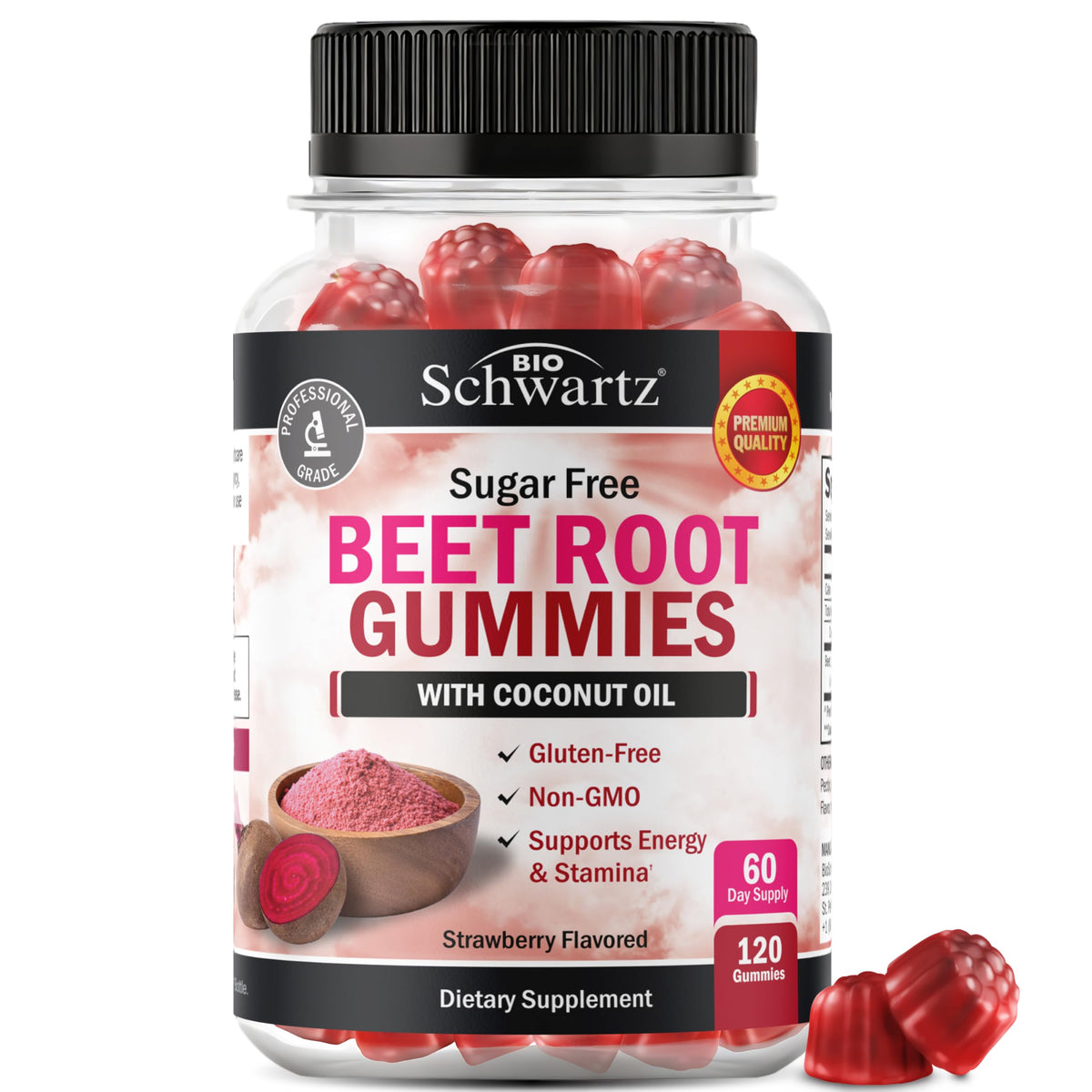 Sugar Free Beet Root Gummies Strawberry Flavor 120 Count O206