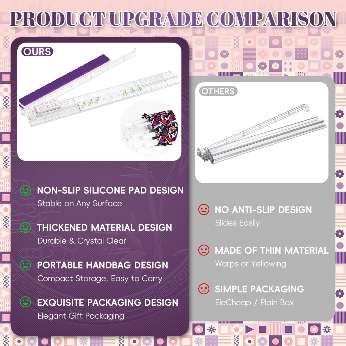 4 Pack Non-Slip Acrylic Mahjong Racks with Pushers C147