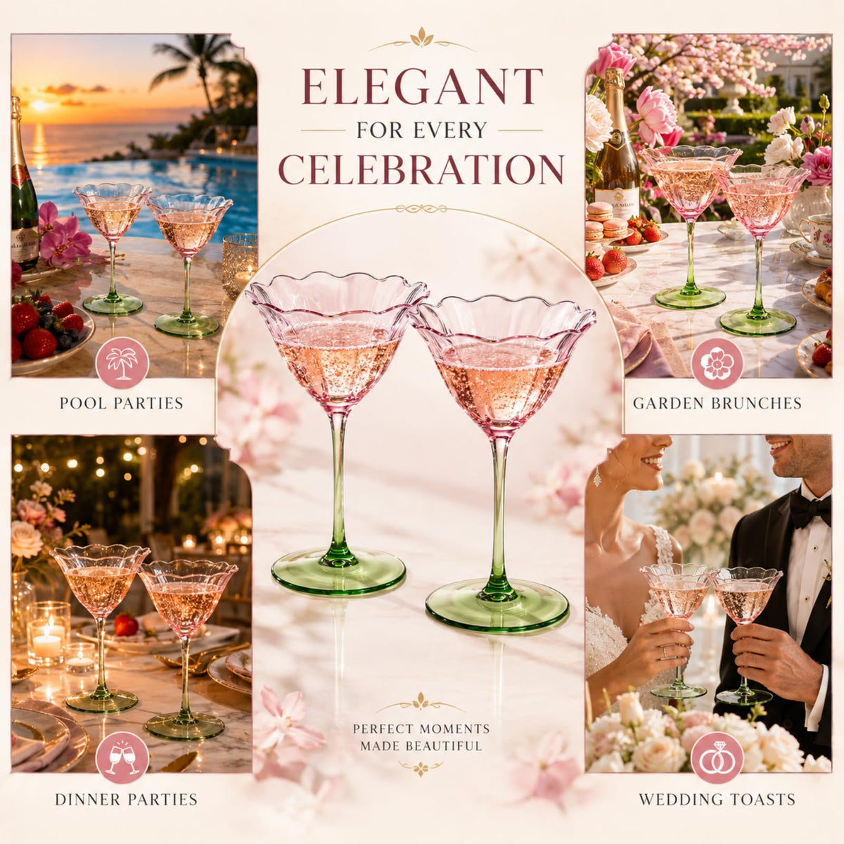 Pink Tulip Flower Cocktail Glasses 2 Set N55824
