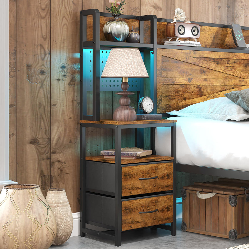 King Size Rustic Brown Bed Frame with Headboard and Nightstands A40131