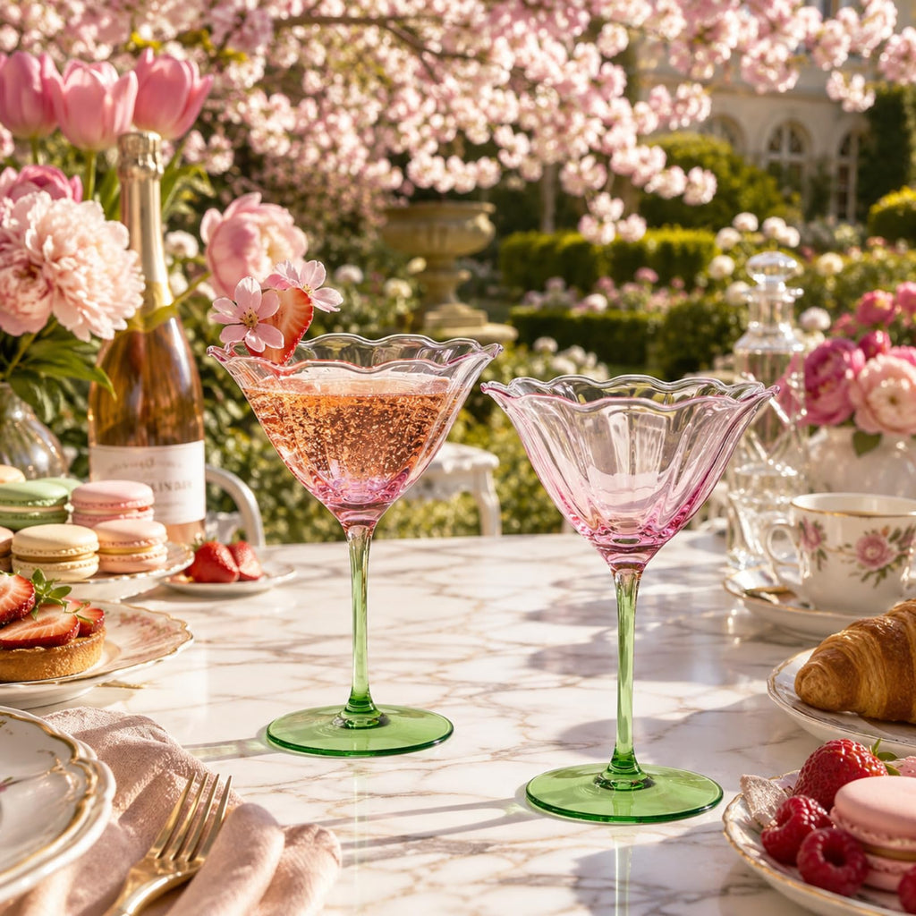 Pink Tulip Flower Cocktail Glasses 2 Set N55824