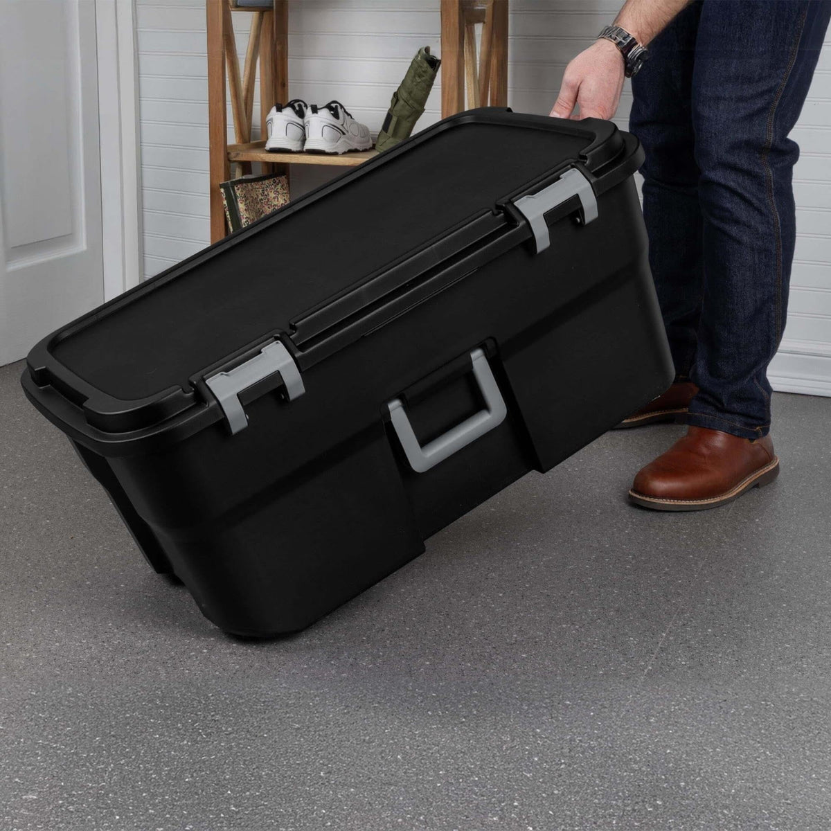 Black 22 Gallon Wheeled Plastic Storage Trunk F5762