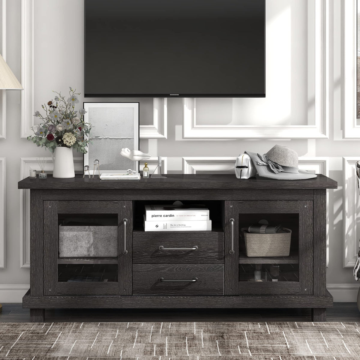 Espresso Particleboard TV Stand with Two Drawers K7515