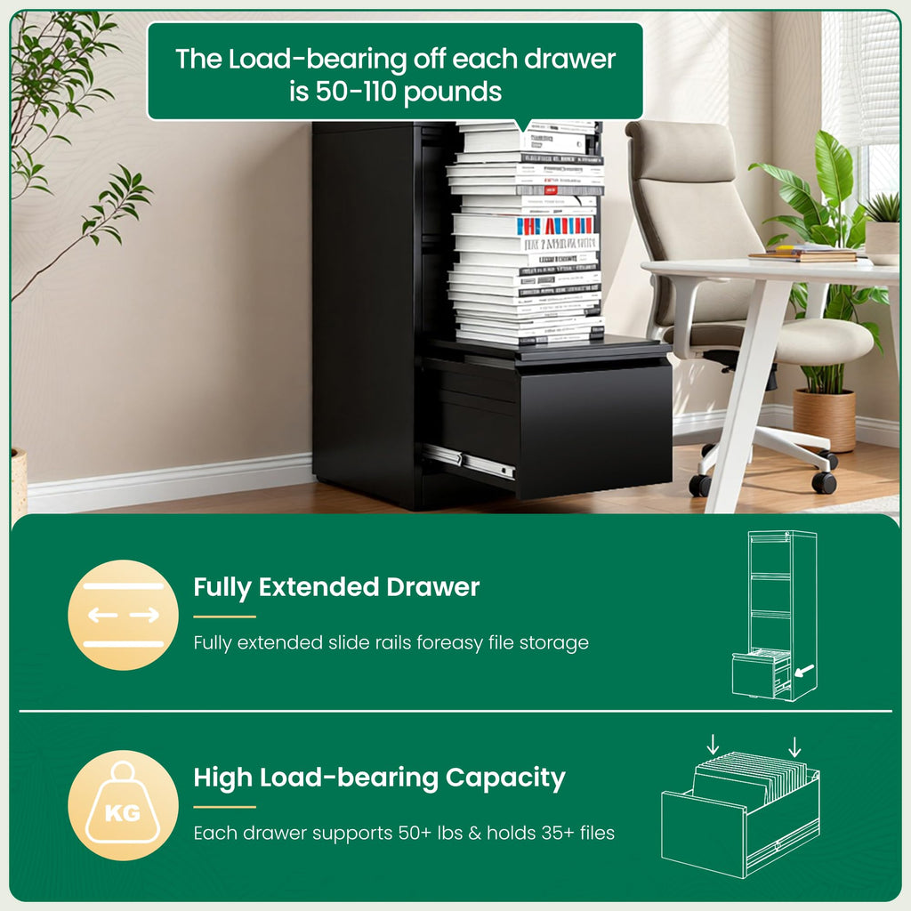 Black 4 Drawer Metal File Cabinet with Lock Q5164