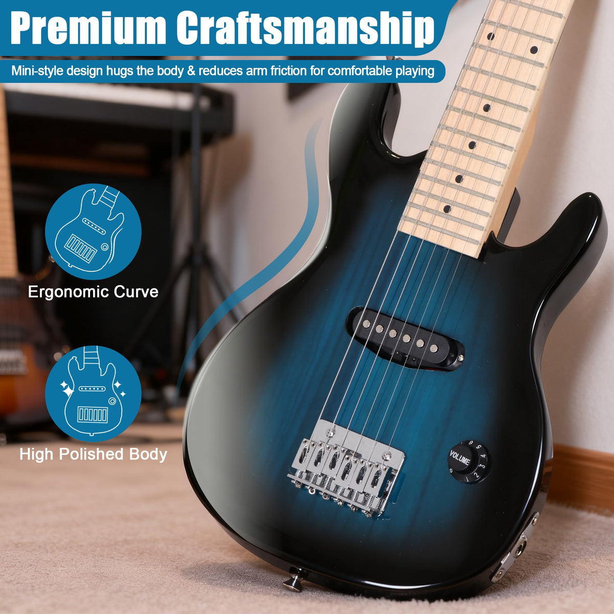 30" Blue Electric Guitar Beginner Kit with Amp and Bag H8946