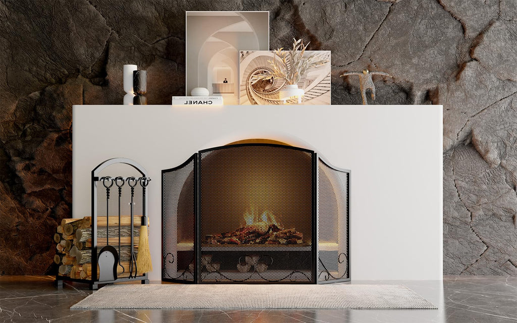 Black Wrought Iron Fireplace Screen B19570