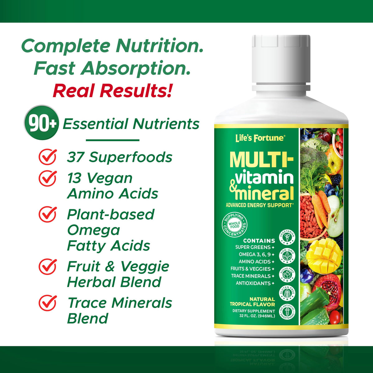 Liquid Multivitamin 90+ Nutrients Sugar Free Tropical Flavor 32 oz E946